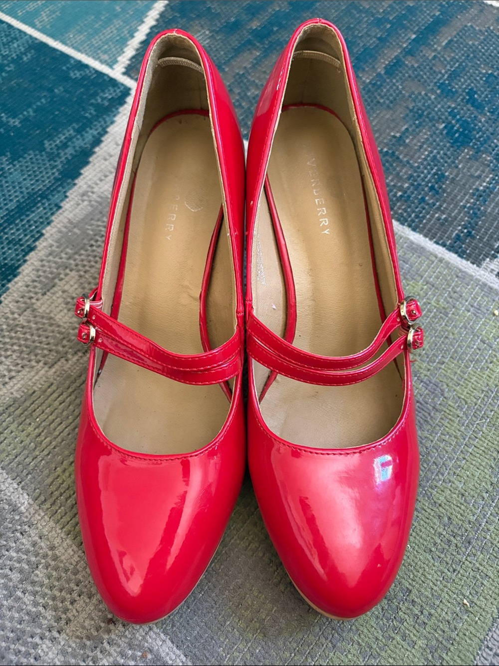 Riverberry  Red Patent Mary Jane Heels with Double Strap